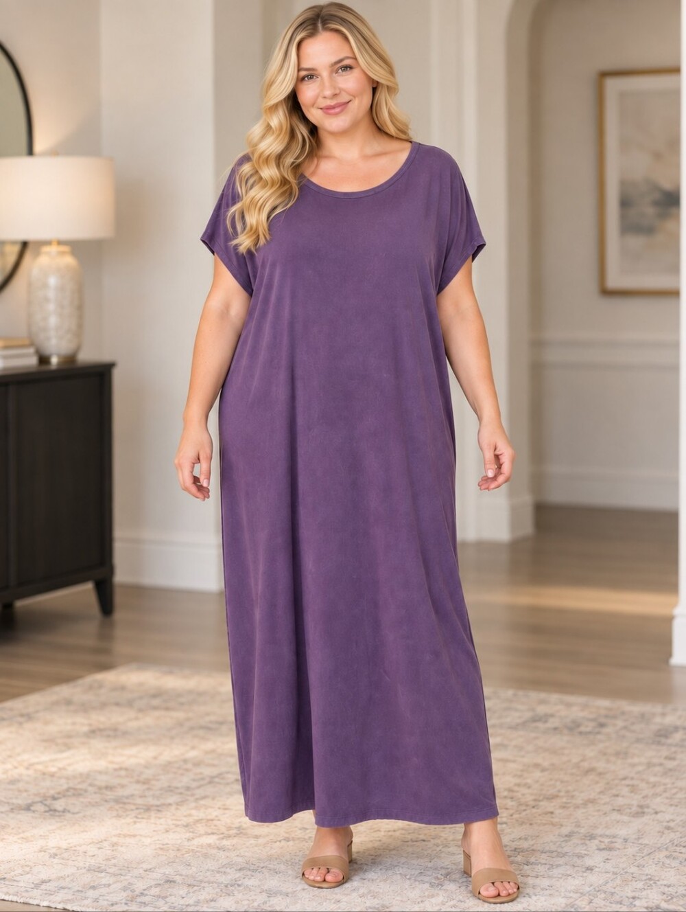 LuLaRoe Washed Purple Relaxed Short-Sleeve Maxi Dress